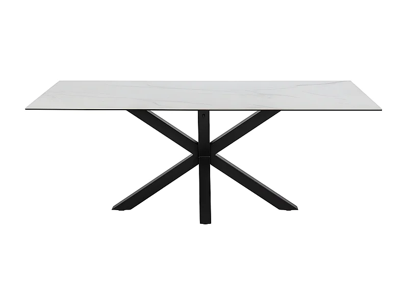 Eurame - Table à manger 8 personnes en céramique et métal - Blanc