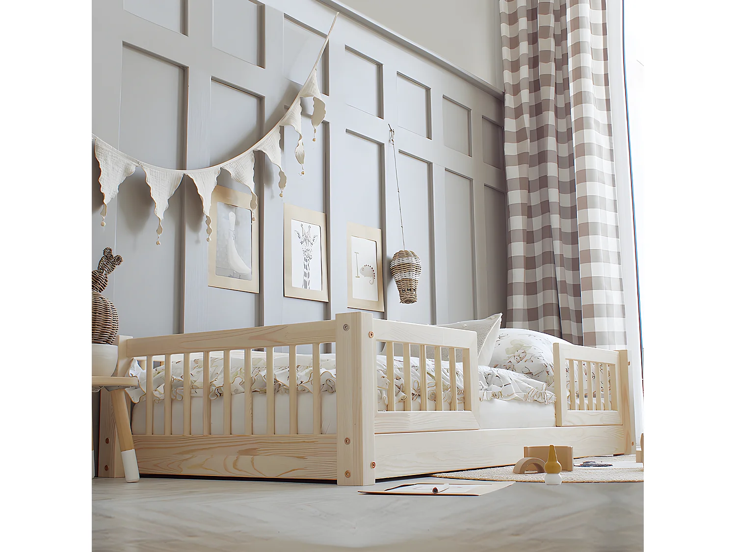 Lit 70x140 barrières et sommier inclus pieds 1 cm Adèle Bois