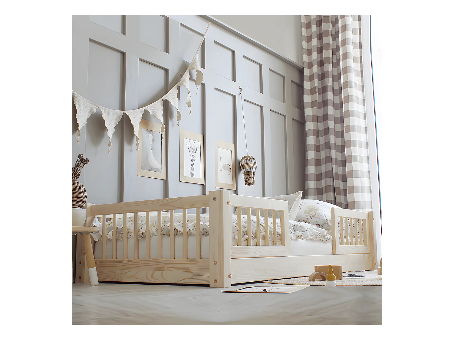 Lit 70x140 barrières et sommier inclus pieds 1 cm Adèle Bois