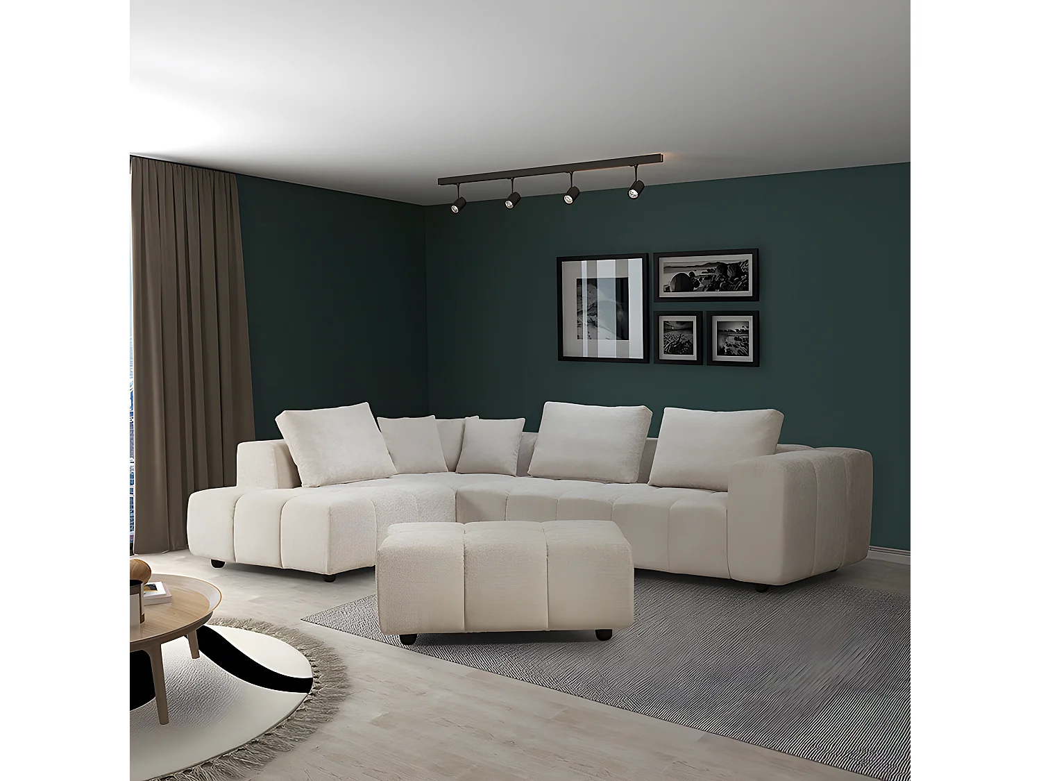 Canapé d'angle gauche avec pouf Champion beige