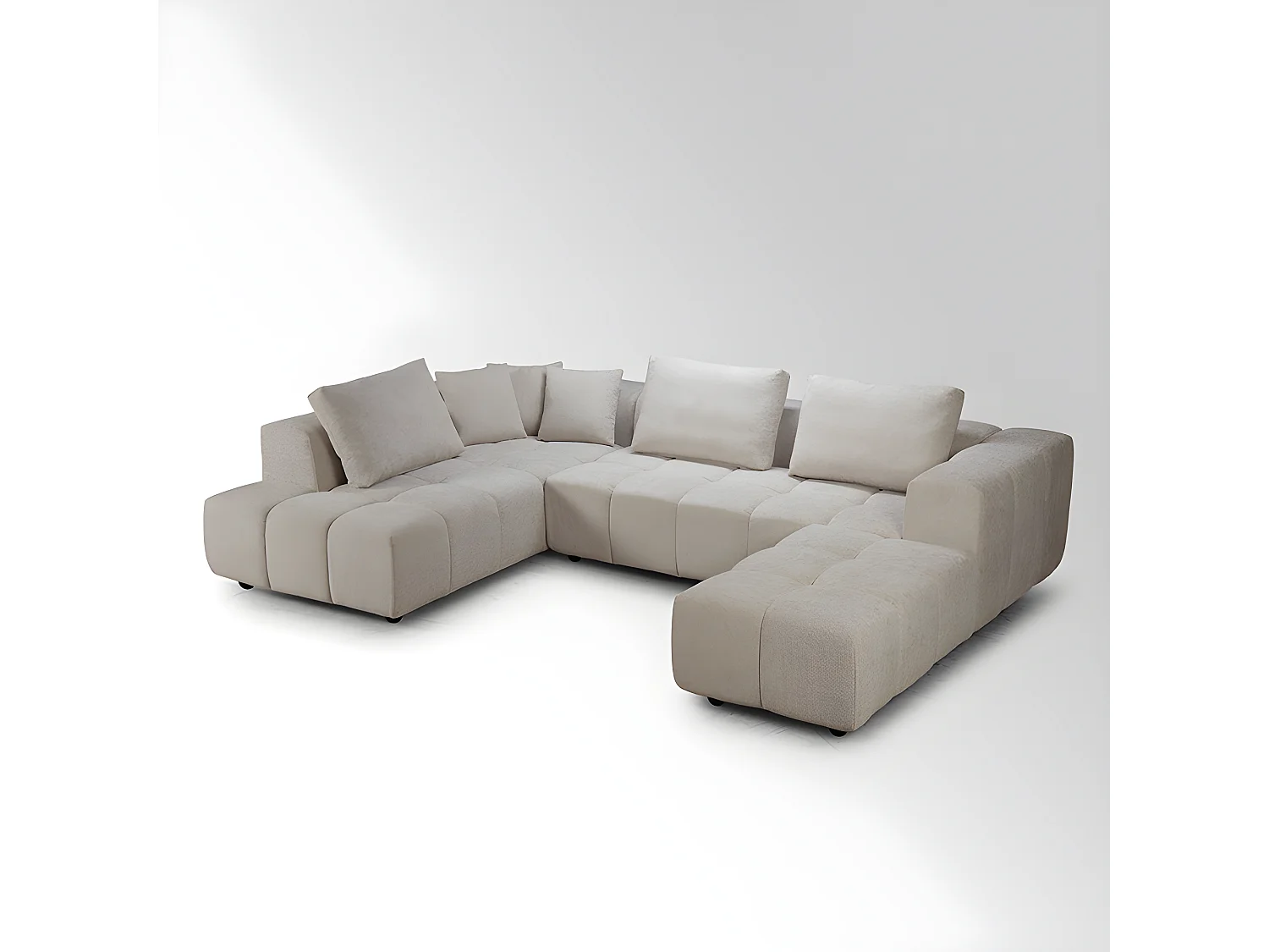 Canapé d'angle gauche avec pouf Champion beige