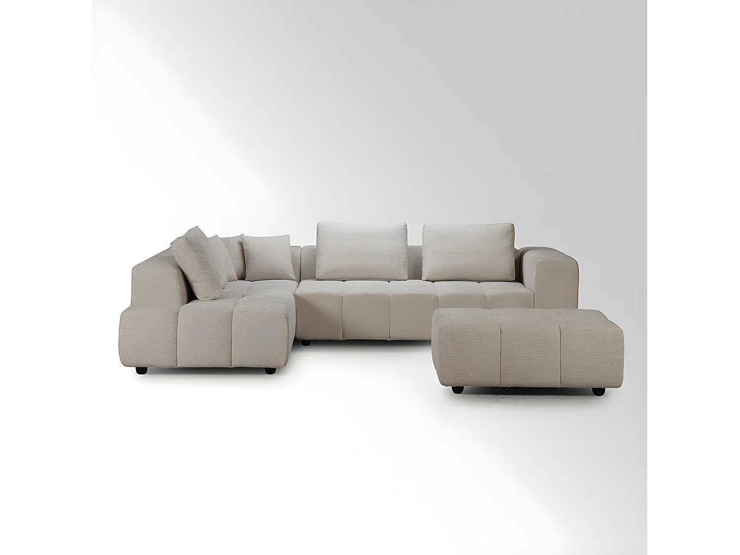 Canapé d'angle gauche avec pouf Champion beige