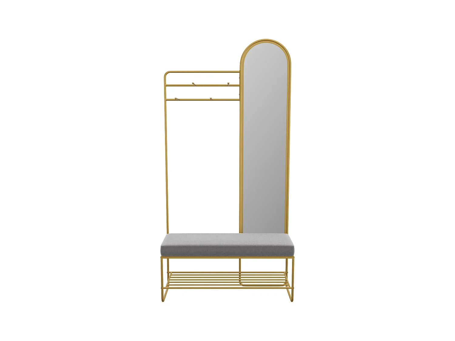 Vestiaire en métal avec banc, miroir et 1 étagère - Doré - AZELIA