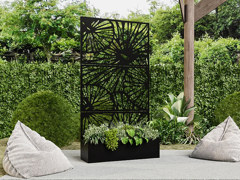 Blumenkasten mit gemustertem Gitter - 92 x 32,5 x 173 cm - Schwarz - ENATAS