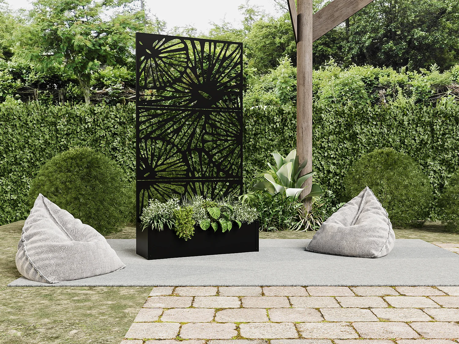Jardinière à poser avec treillis à motif - L92 x P32.5 x H173 cm - noir - ENATAS