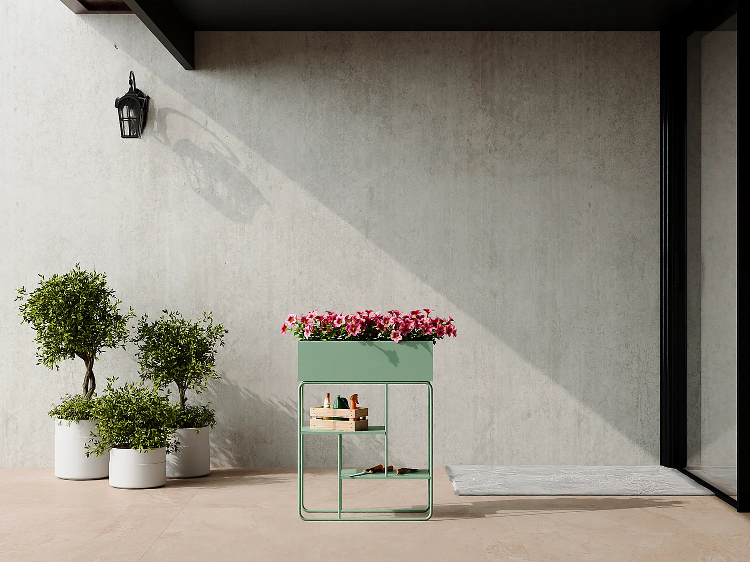 Blumenkasten auf Gestell - 60 x 25 x 80 cm - Grün - ALIPIAL