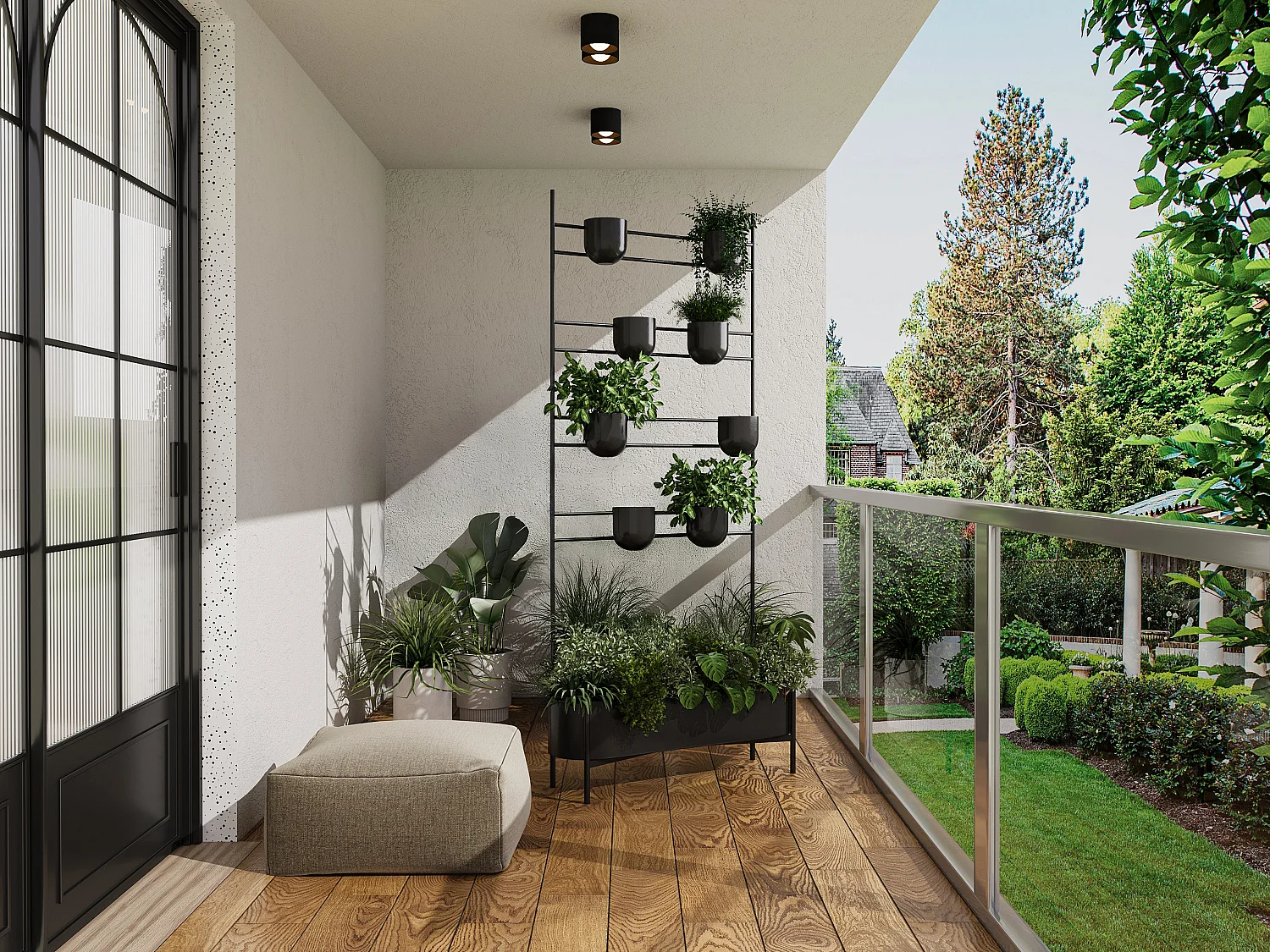 Jardinière sur pied avec pots L60 x P22 x H170 cm - noir - PRASONI