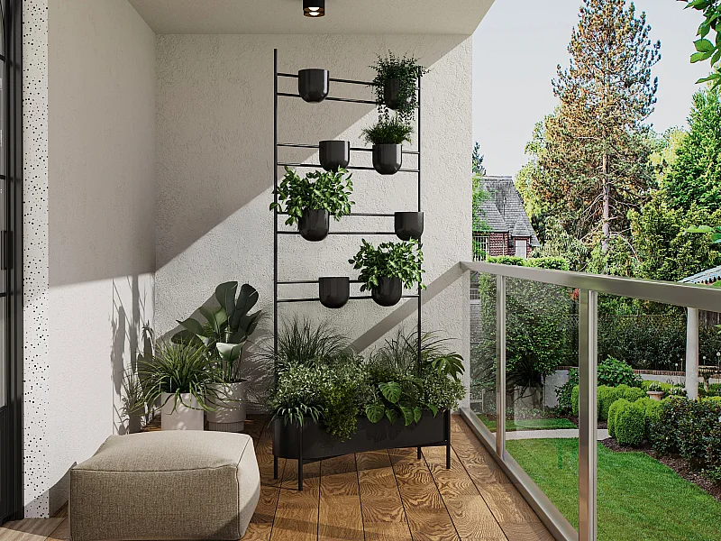 Blumenkasten auf Füßen mit Töpfen - 60 x 22 x 170 cm - Schwarz - PRASONI