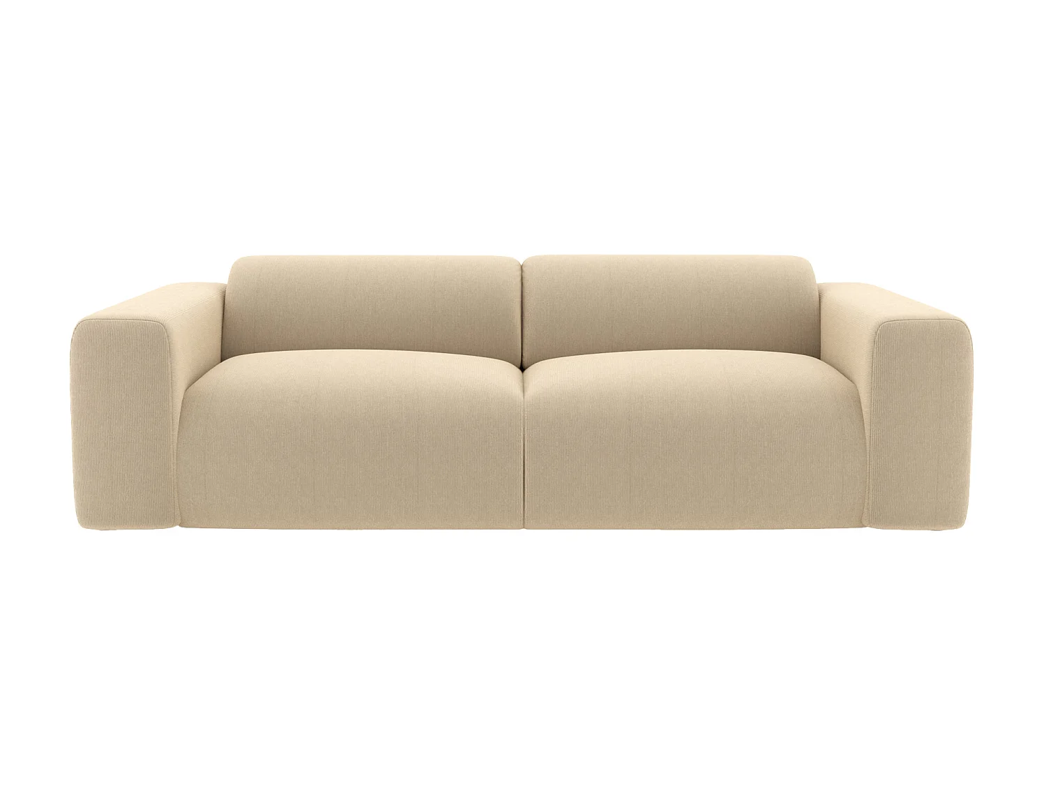 Driezitsbank en poef van beige ribfluweel met fijne ribbels POGNI van Maison Céphy