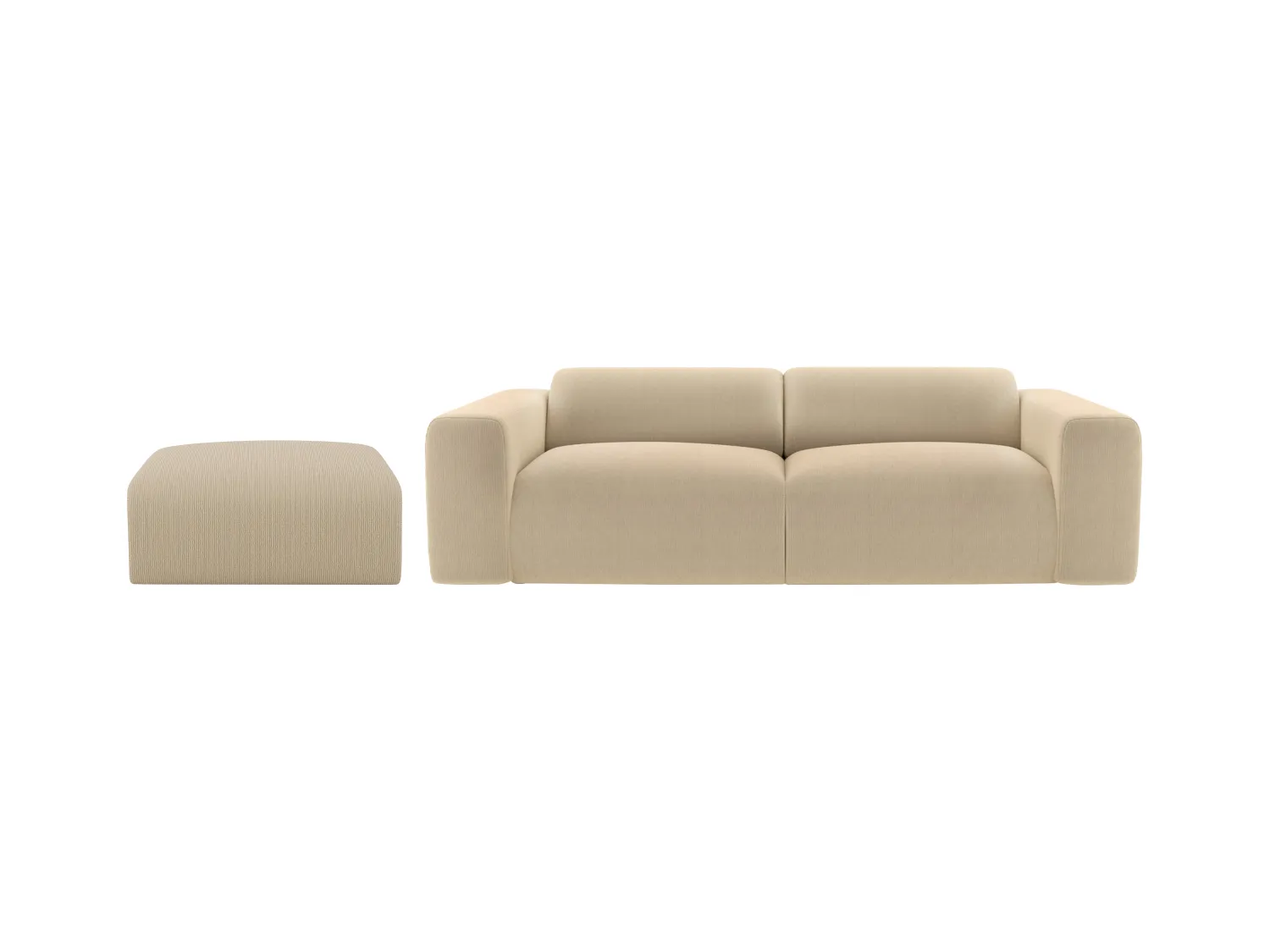 Canapé 3 places et pouf en tissu côtelé fines côtes beige POGNI de Maison Céphy