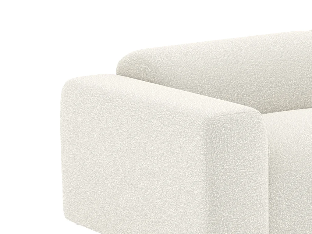 Driezitsbank en poef van witte boucléstof POGNI van Maison Céphy