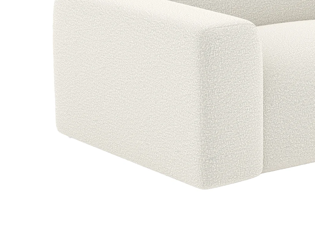 Driezitsbank en poef van witte boucléstof POGNI van Maison Céphy