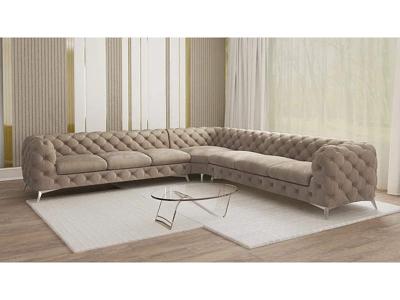 Ecksofa Chesterfield Celeste mit Silber Metall Füßen