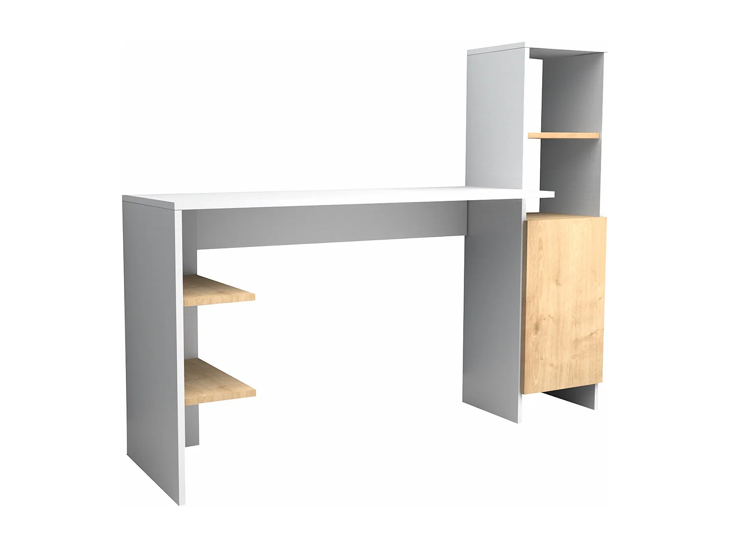 Bureau avec rangements - Coloris : Blanc et naturel - NAROCI