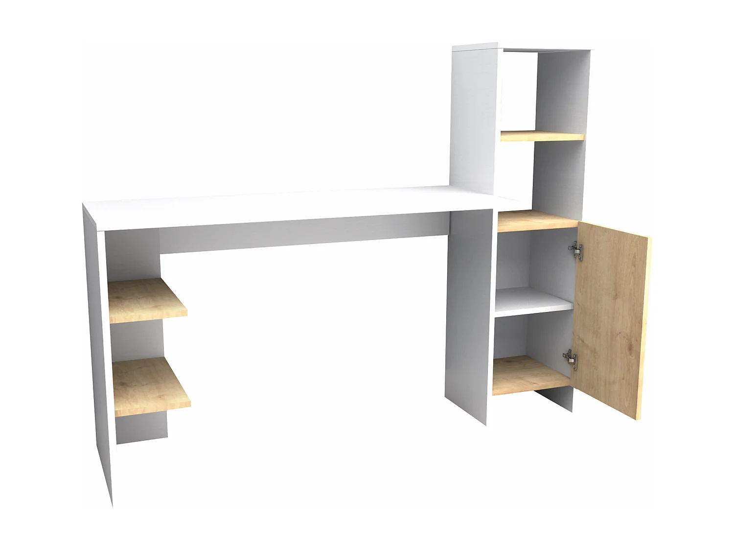 Bureau avec rangements - Coloris : Blanc et naturel - NAROCI