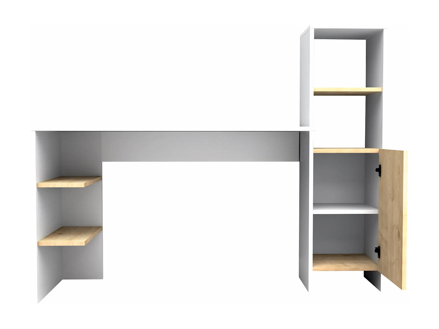 Bureau avec rangements - Coloris : Blanc et naturel - NAROCI