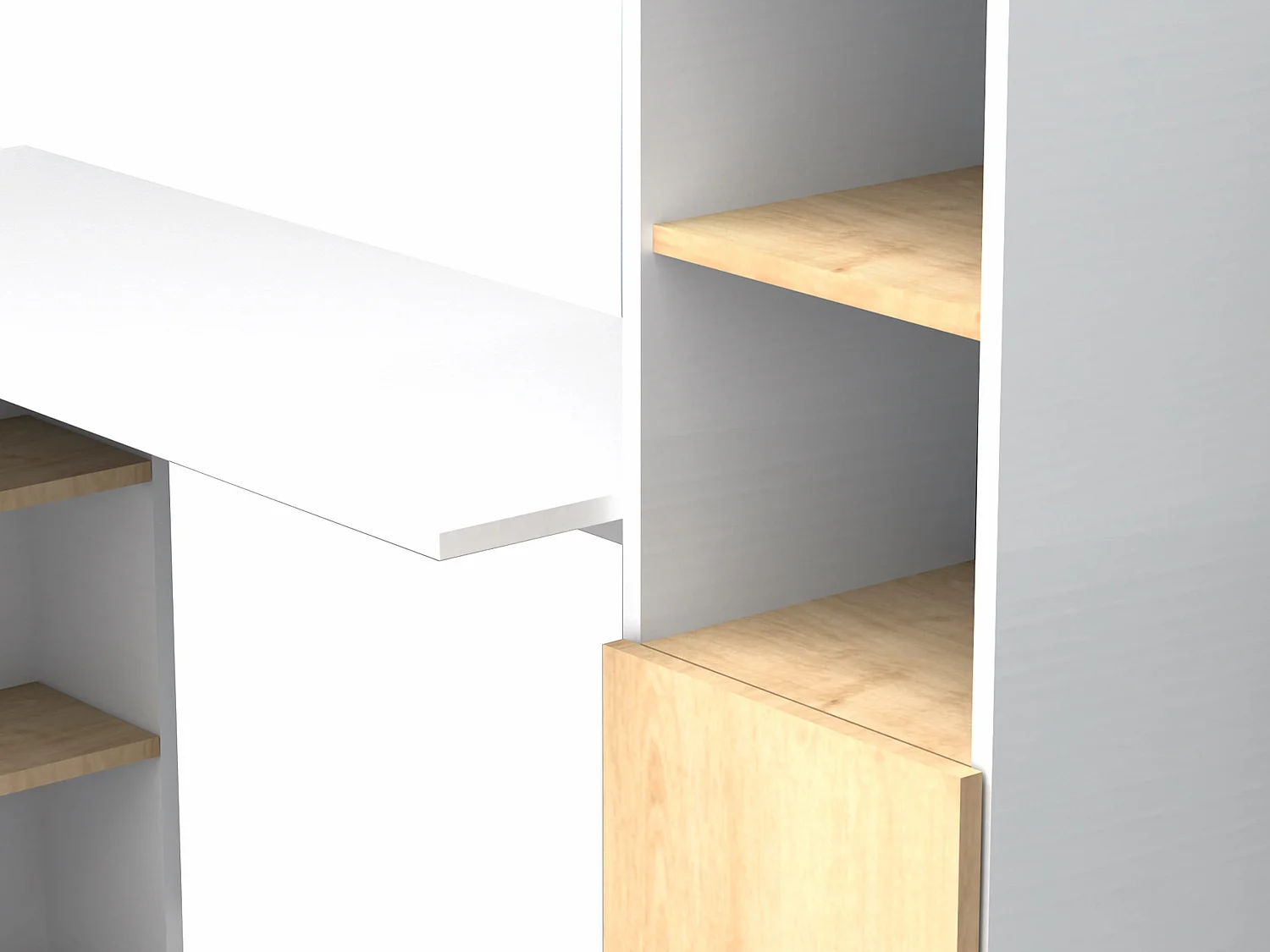 Bureau avec rangements - Coloris : Blanc et naturel - NAROCI