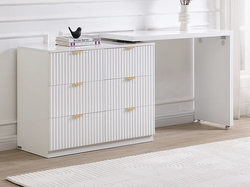 Commode avec angle pivotant 6 tiroirs - Blanc et doré - DRANOVA de Pascal Morabito