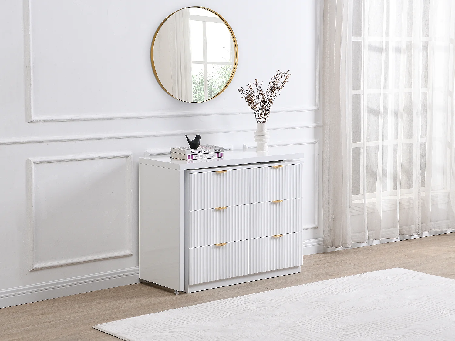 Commode avec angle pivotant 6 tiroirs - Blanc et doré - DRANOVA de Pascal Morabito