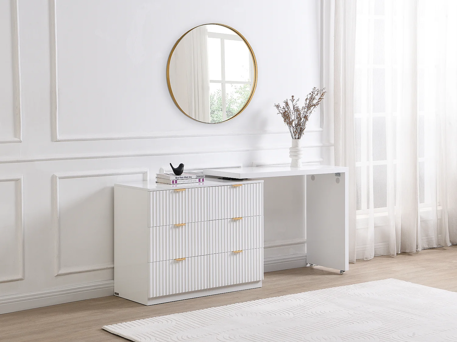 Commode avec angle pivotant 6 tiroirs - Blanc et doré - DRANOVA de Pascal Morabito