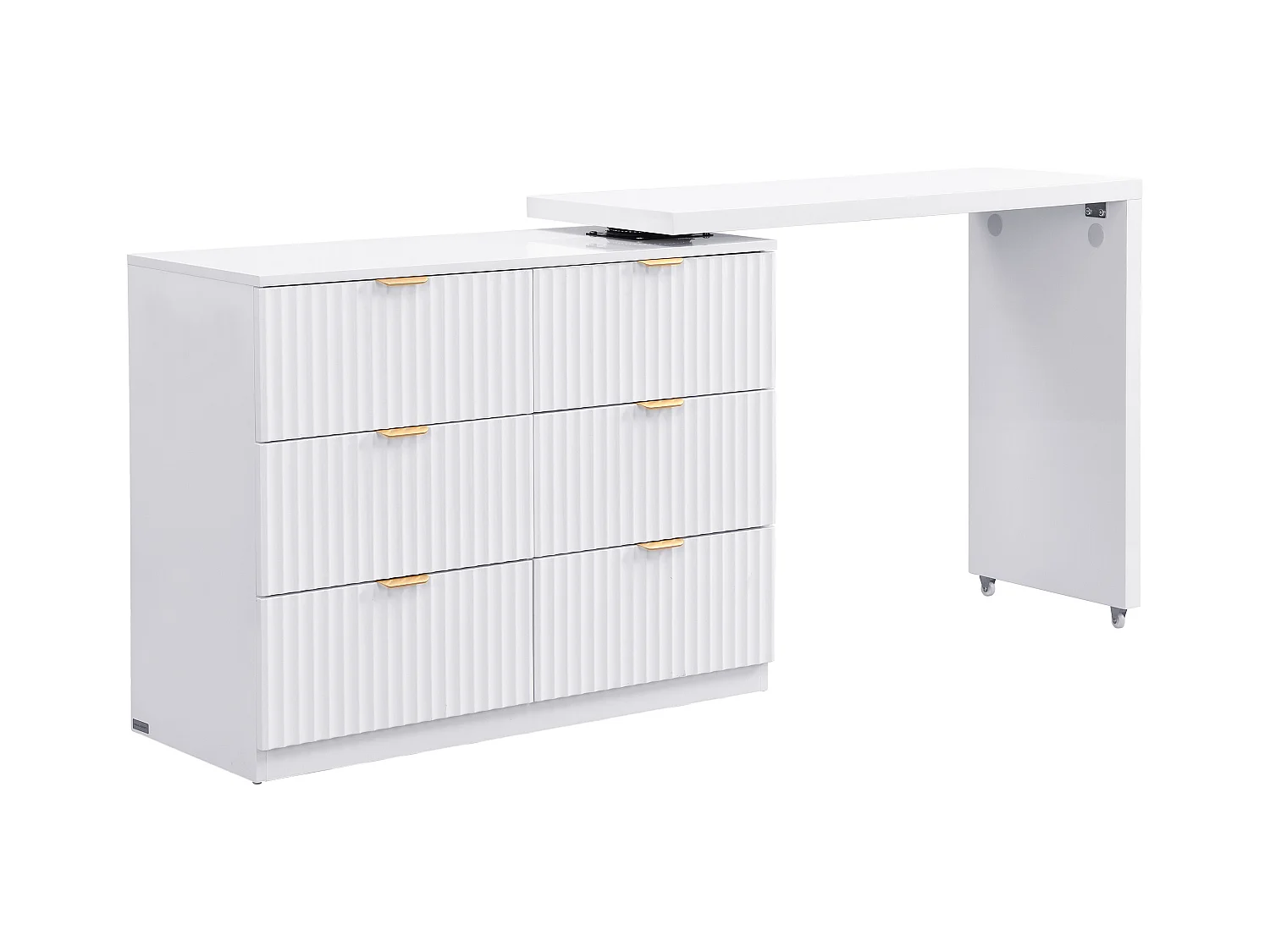 Komoda z obrotowym blatem i 6 szufladami - Biały i złoty - DRANOVA marki Pascal Morabito