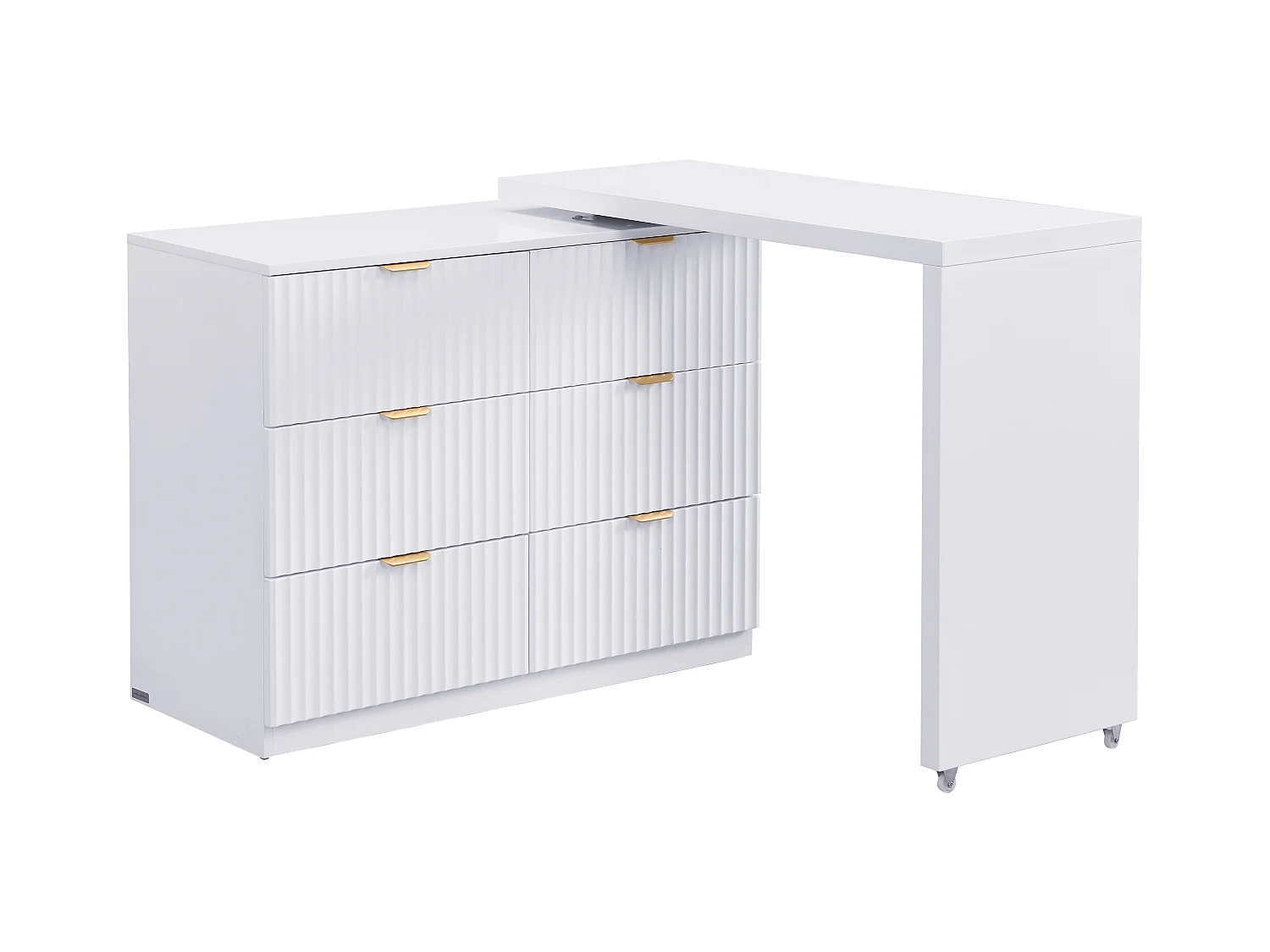 Komoda z obrotowym blatem i 6 szufladami - Biały i złoty - DRANOVA marki Pascal Morabito