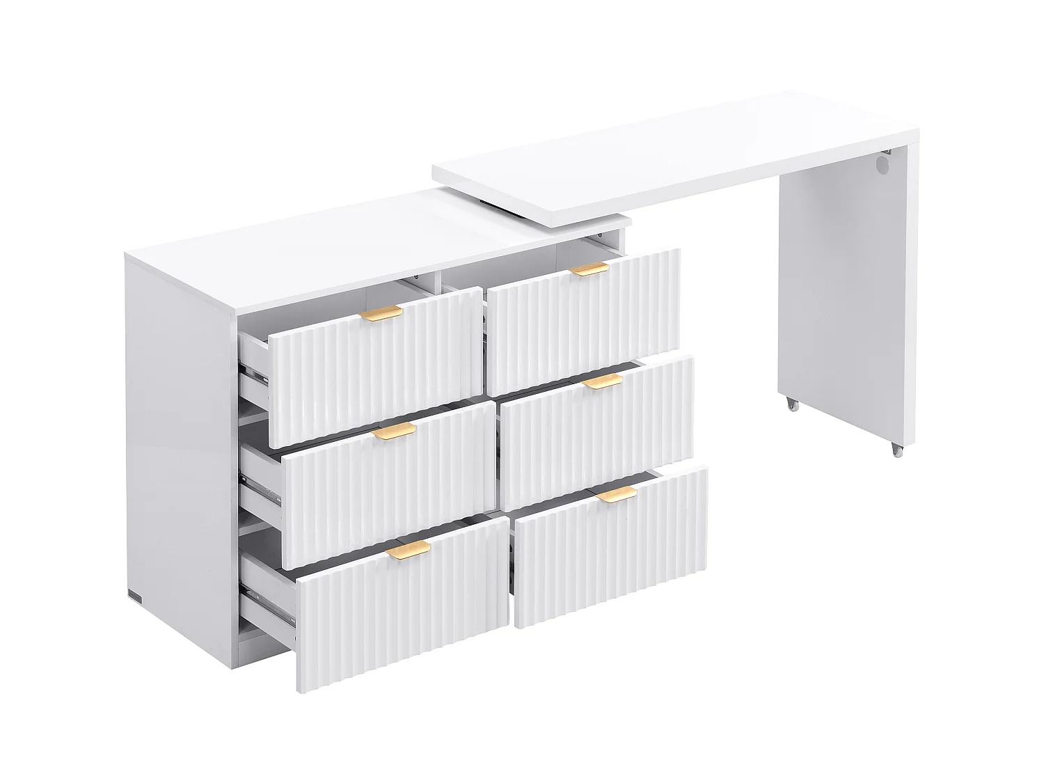 Komoda z obrotowym blatem i 6 szufladami - Biały i złoty - DRANOVA marki Pascal Morabito