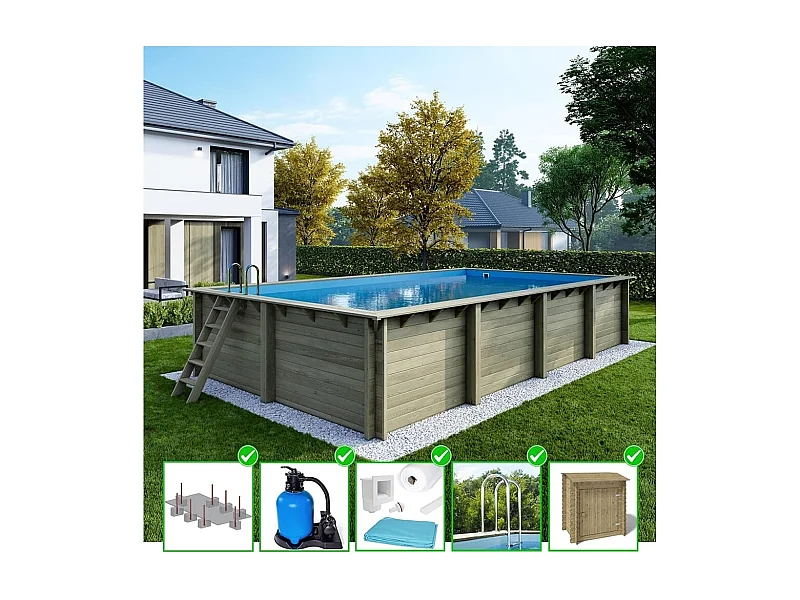 Piscina in legno Aqua 8.5x4.35 - H.1.45 m con profilo da cementare - BAS7309OSPI+SZA - ALTANKA