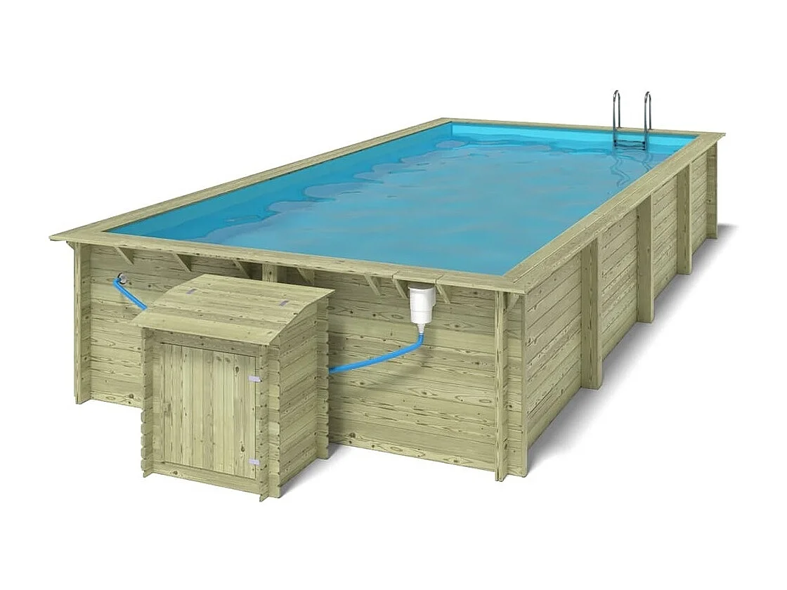 Piscine en bois Aqua 8.5x4.35 - H.1.45 m fixations à sceller - BAS7309OSPI+SZA - ALTANKA