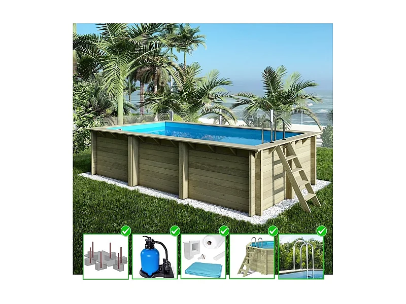 Piscina in legno Aqua 6.1x2.85 - H.1.31 m con profilo da cementare - BAS7307OSPI - ALTANKA