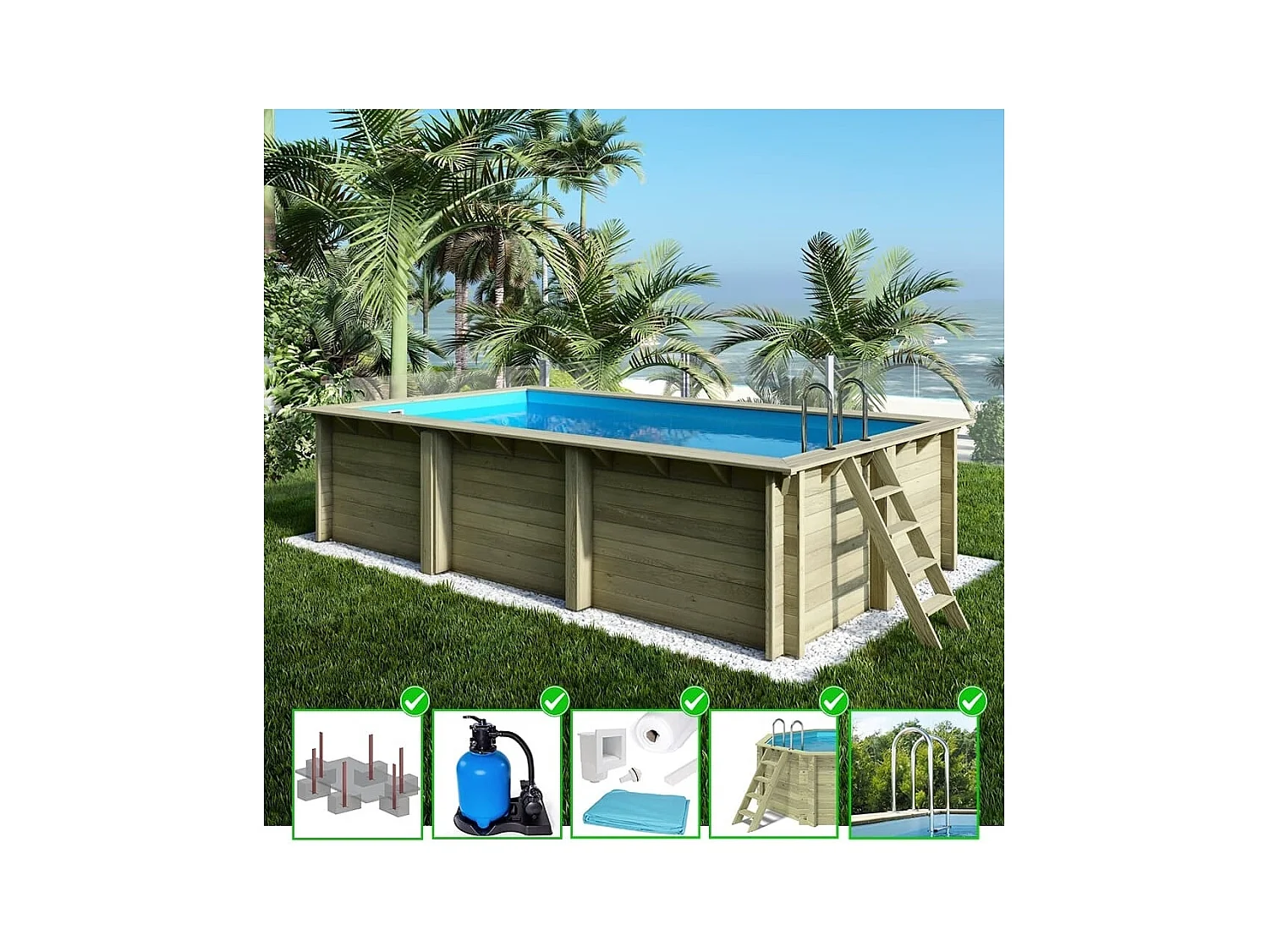 Piscine en bois Aqua 6,1x2,85 - H.1,31 m fixations à sceller - BAS7307OSPI - ALTANKA