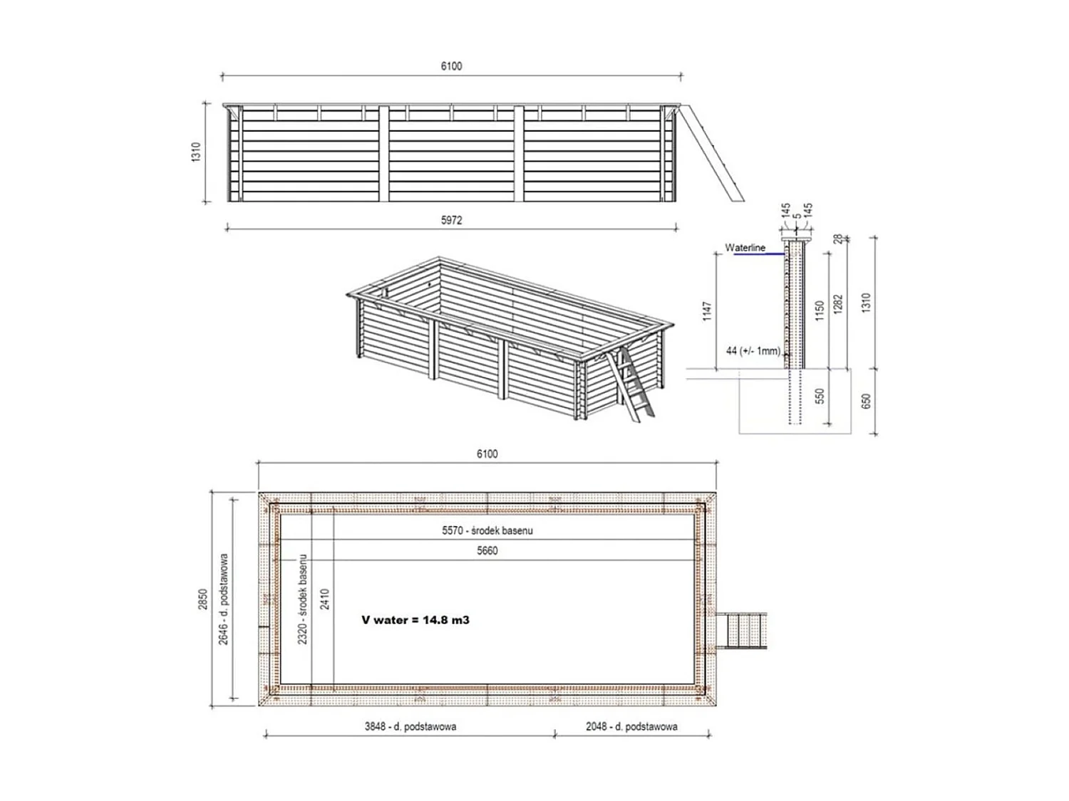 Piscine AQUA 6.1 x 2.85 - H.1.31 m, bleu pâle, fixations à sceller - BAS7307OSPI - ALTANKA