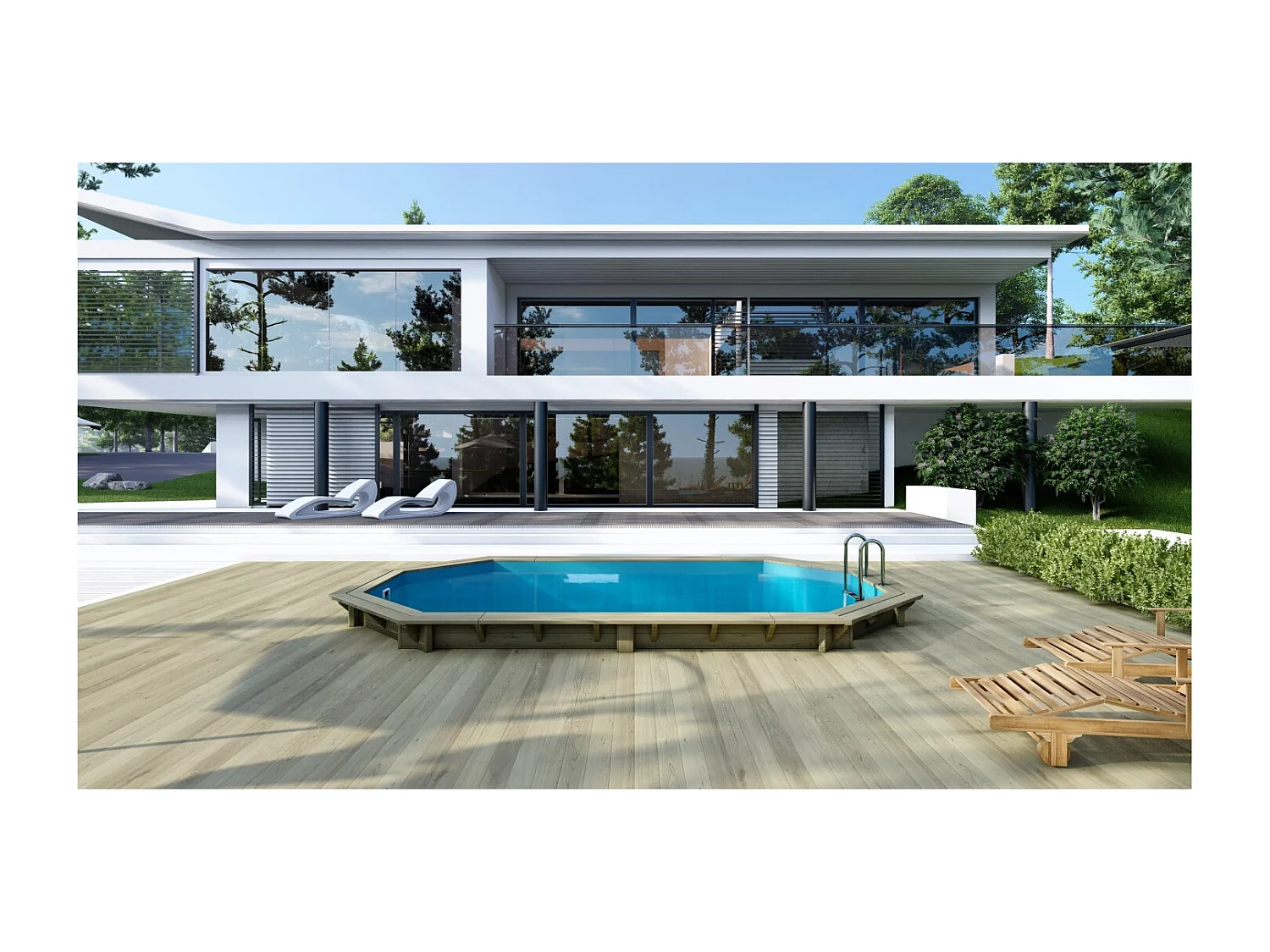 Piscine en bois Nemo 5.79x3.49 - H.1.45 m fixations à sceller - BAS7304OSPI - ALTANKA