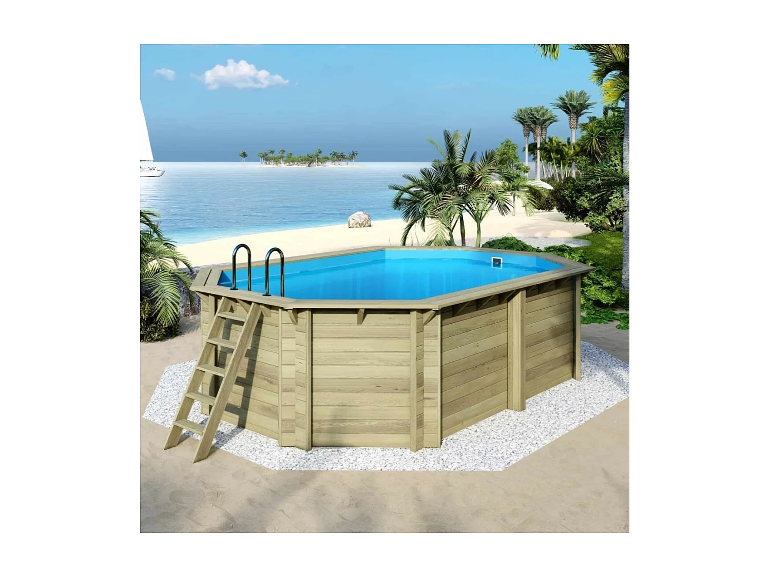 Piscine en bois NEMO 5.79x3.49 - H.1.45 m fixations à sceller - BAS7304OSPI - ALTANKA