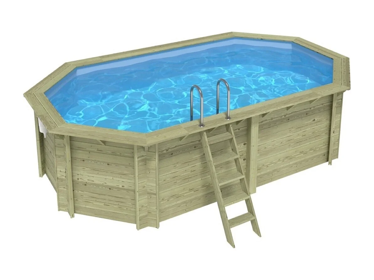 Piscine en bois NEMO 5.79 x 3.49 - H.1.45 m, bleu pâle, fixations à sceller - BAS7304OSPI - ALTANKA