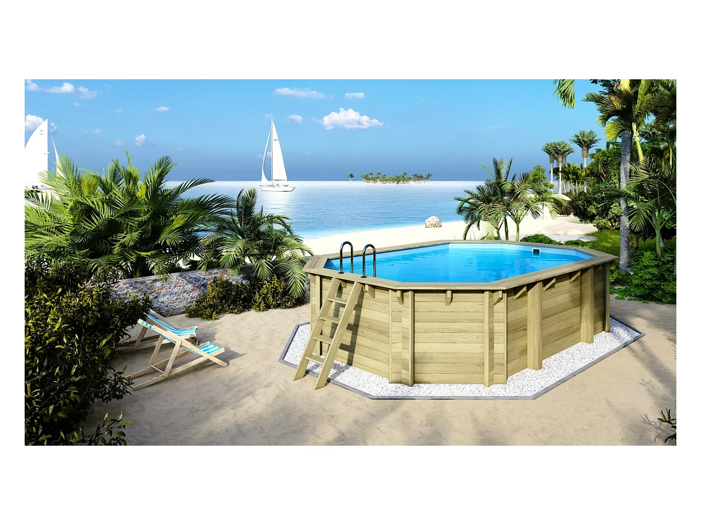 Piscine en bois 5,86x3,86 - H.1,20 m - avec filtration et coffre - BAS747OSPI+SZA - ALTANKA