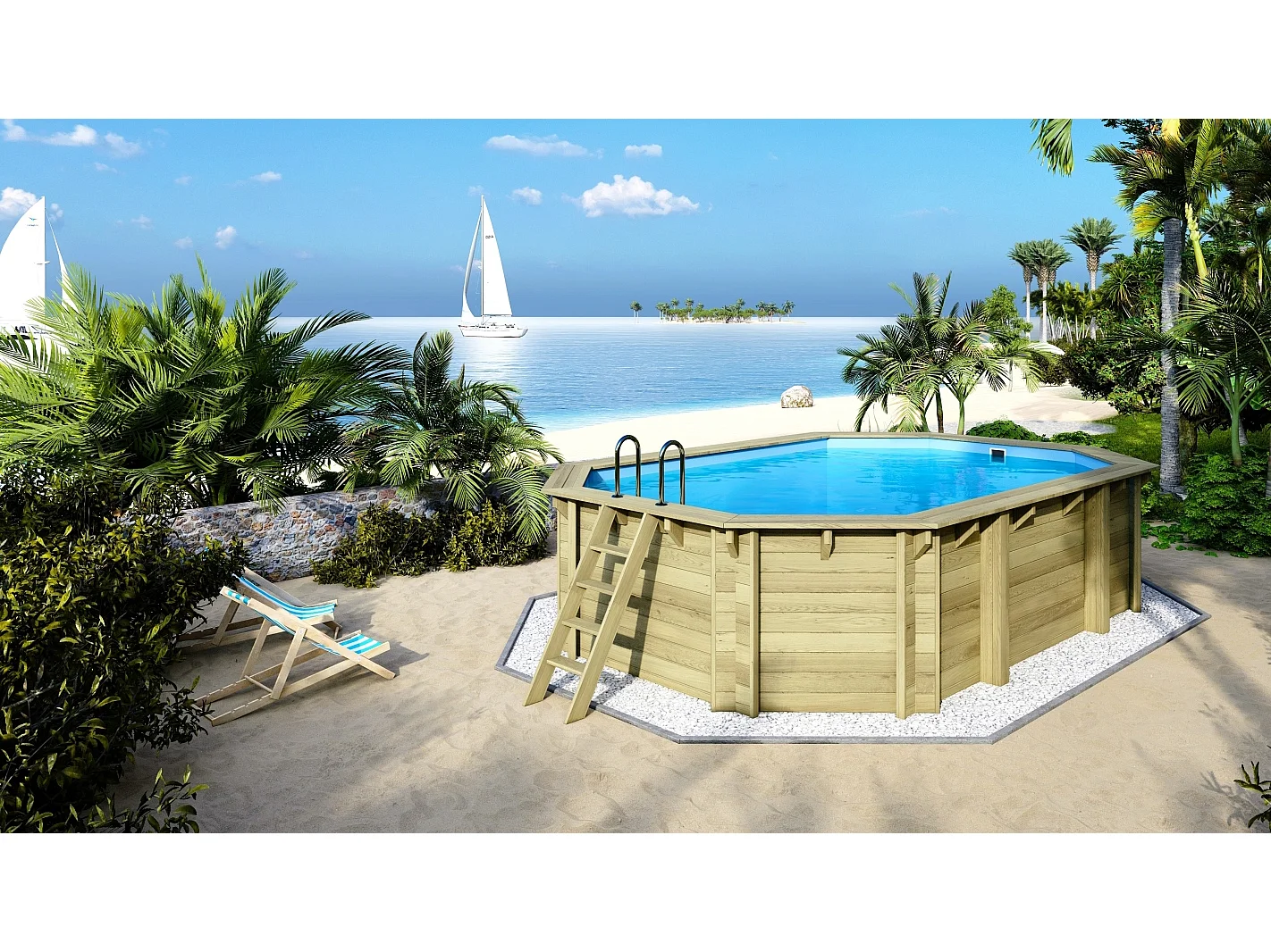 Piscine en bois 5,86x3,86 - H.1,20 m - avec filtration et coffre - BAS747OSPI+SZA - ALTANKA