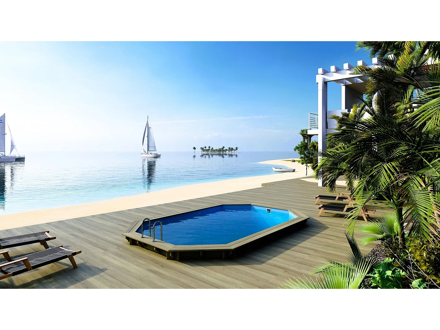 Piscine en bois 5,86x3,86 - H.1,20 m - avec filtration et coffre - BAS747OSPI+SZA - ALTANKA