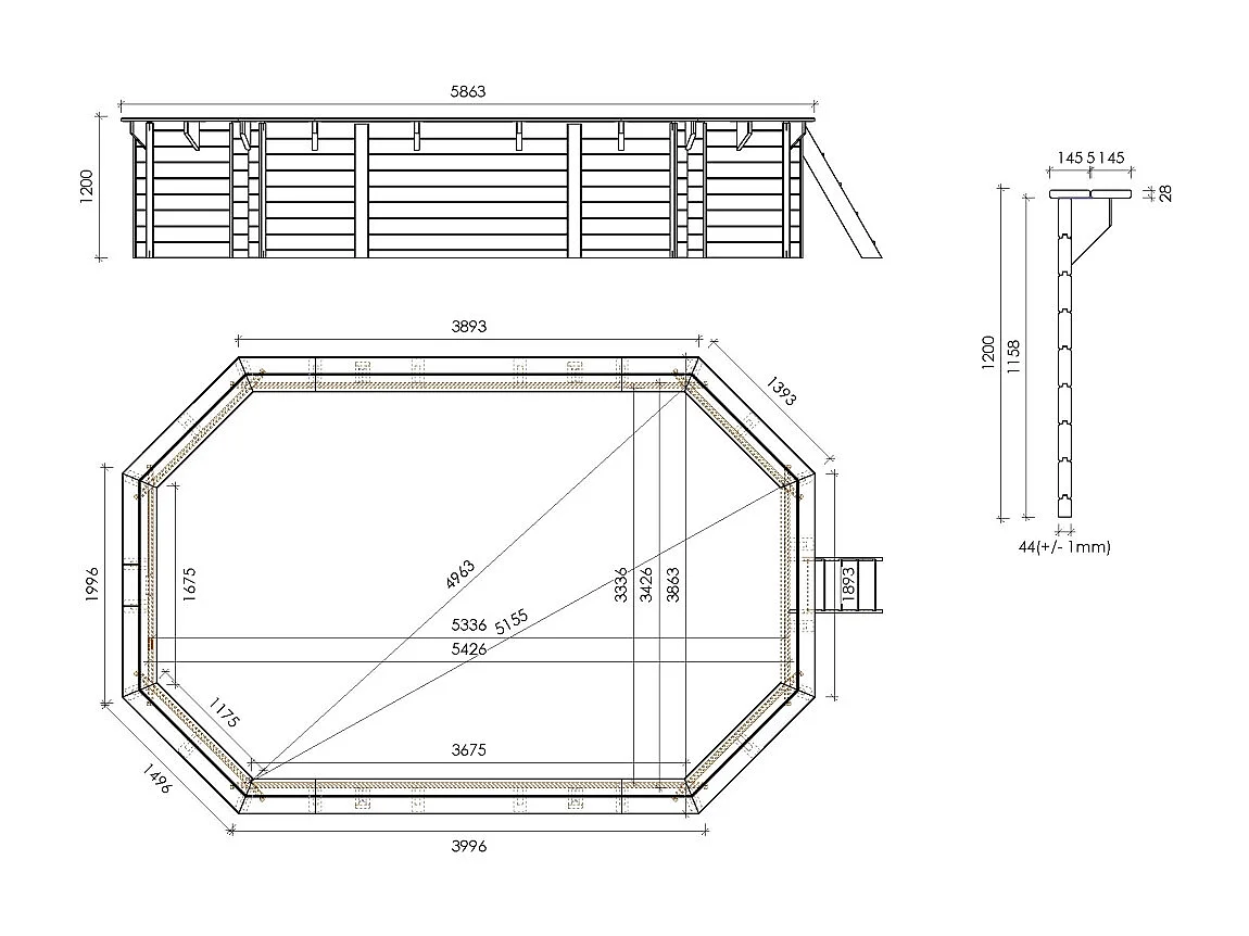 Piscine en bois 5,86x3,86 - H.1,20 m - avec filtration et coffre - BAS747OSPI+SZA - ALTANKA