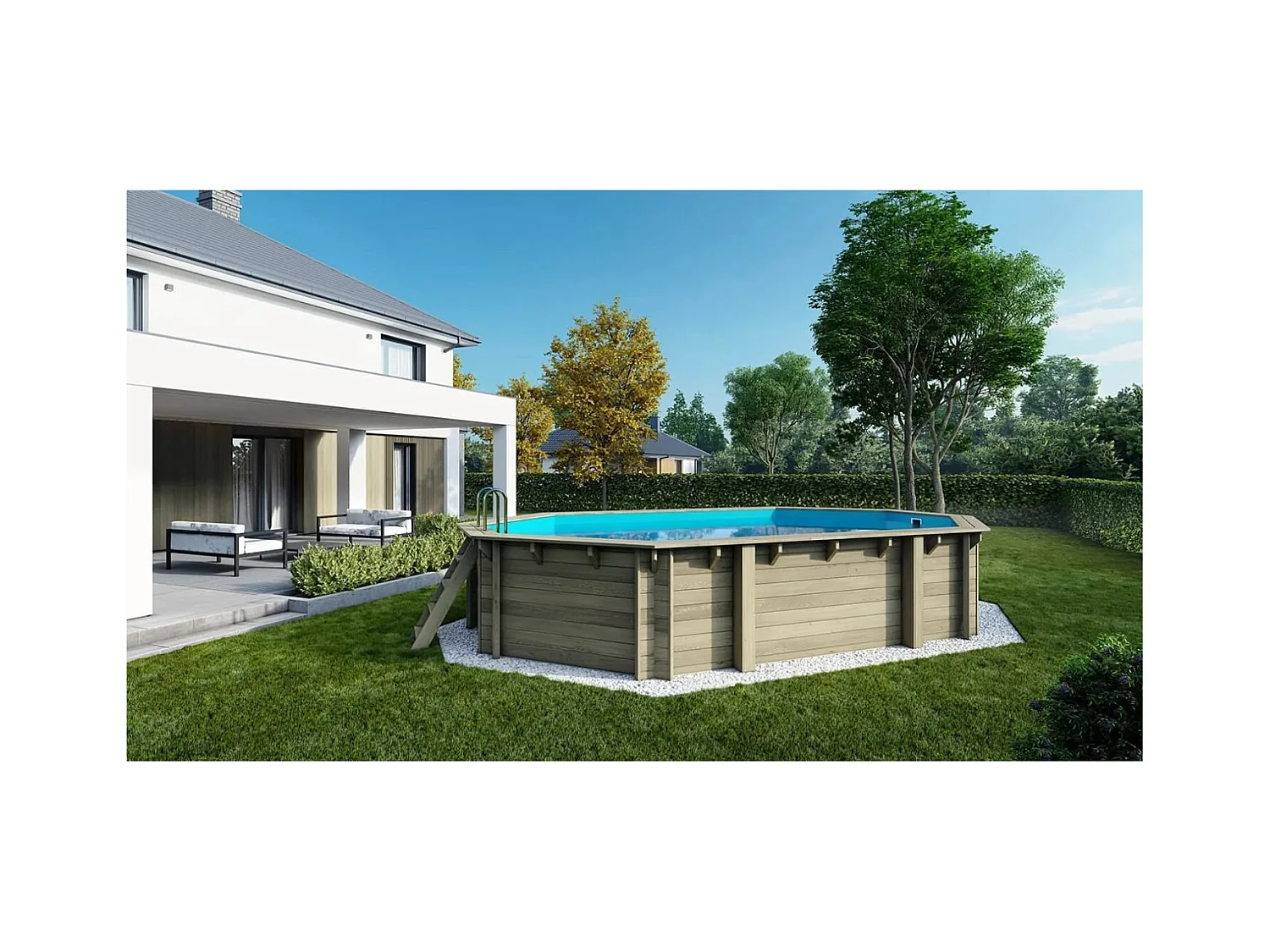 Piscine en bois 6,57x4,07 - H.1,20 m fixations à sceller - BAS748OSPI - ALTANKA
