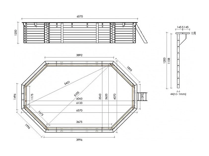 Piscina in legno Sao Paulo 6.57 x 4.07 - H.1.2 m, azzurro chiaro, con supporti da cementare - BAS748OSPI - ALTANKA