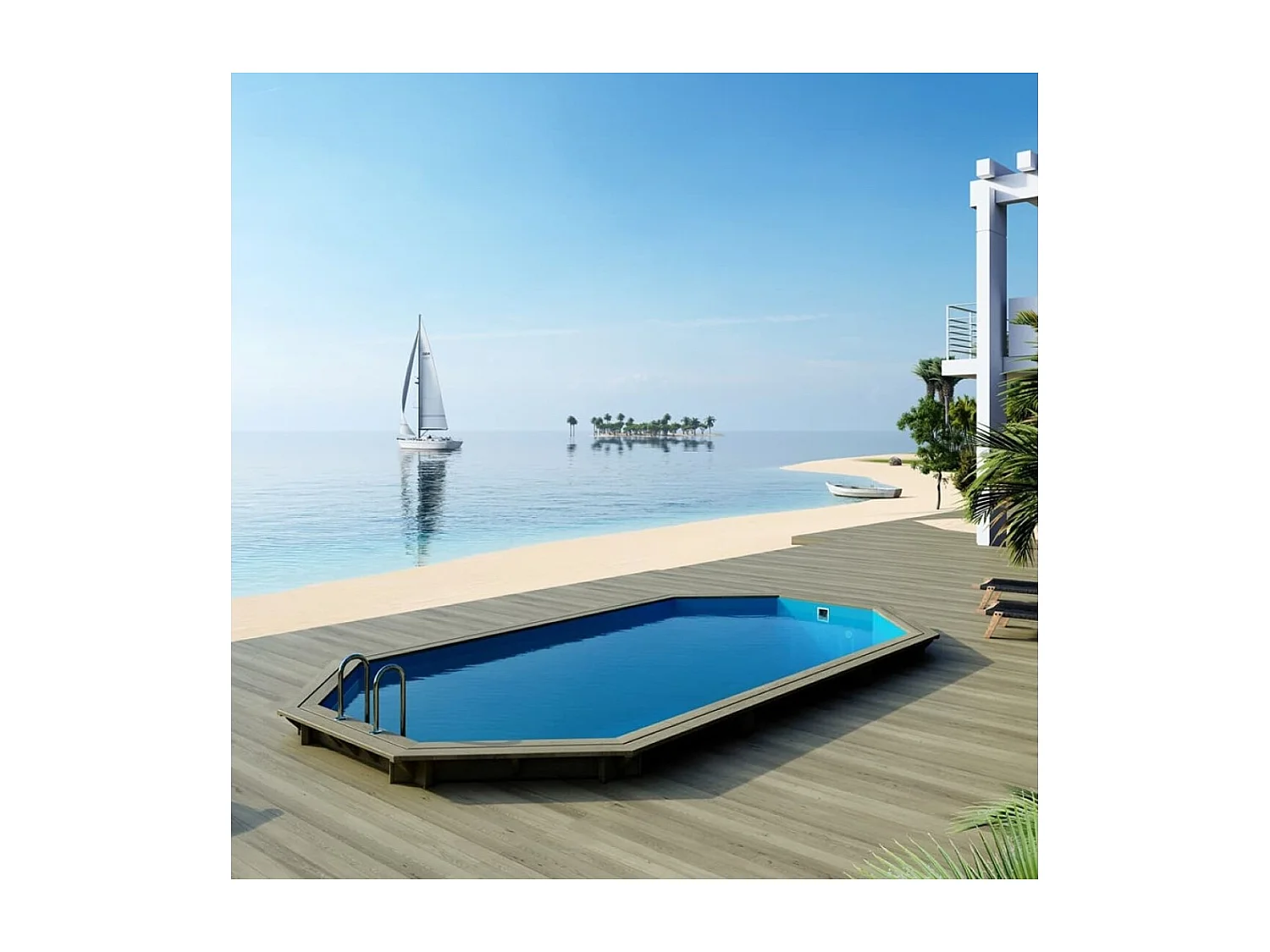 Piscina in legno NEMO 7.3x3.97 - H.1.45 m con profilo da cementare - BAS7305OSPI - ALTANKA