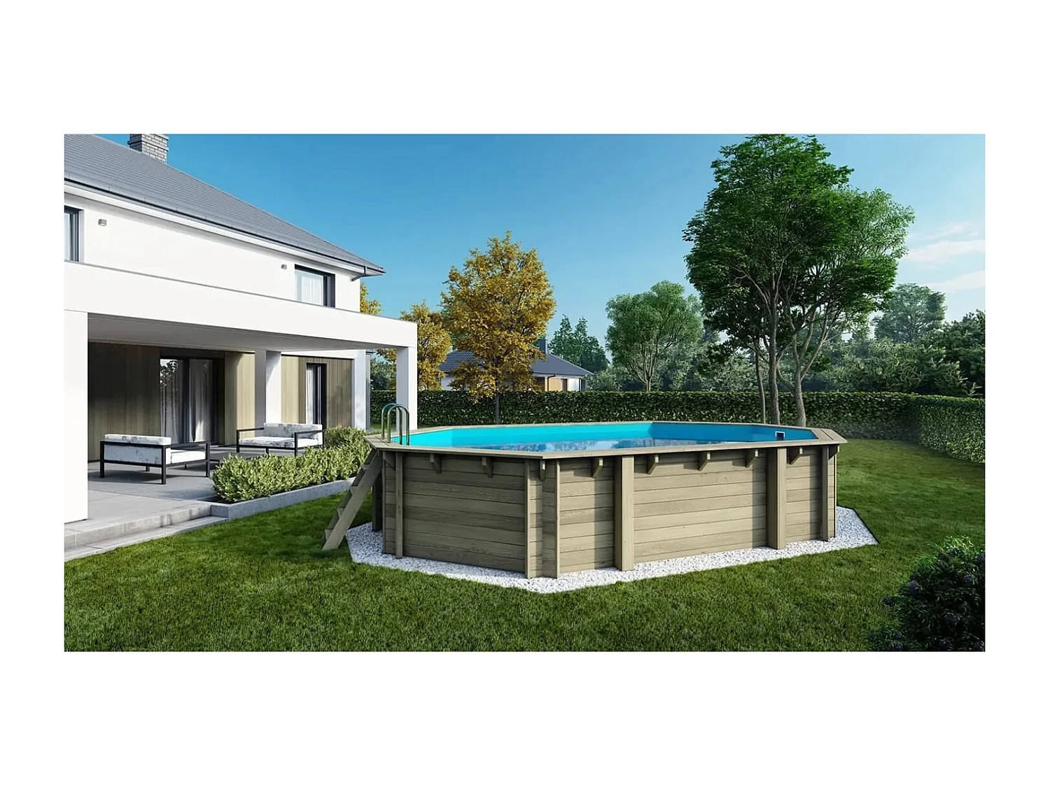 Piscina in legno 6.57x4.07 - H.1.20 m su profilo da cementare - BAS748OSPI+SZA - ALTANKA