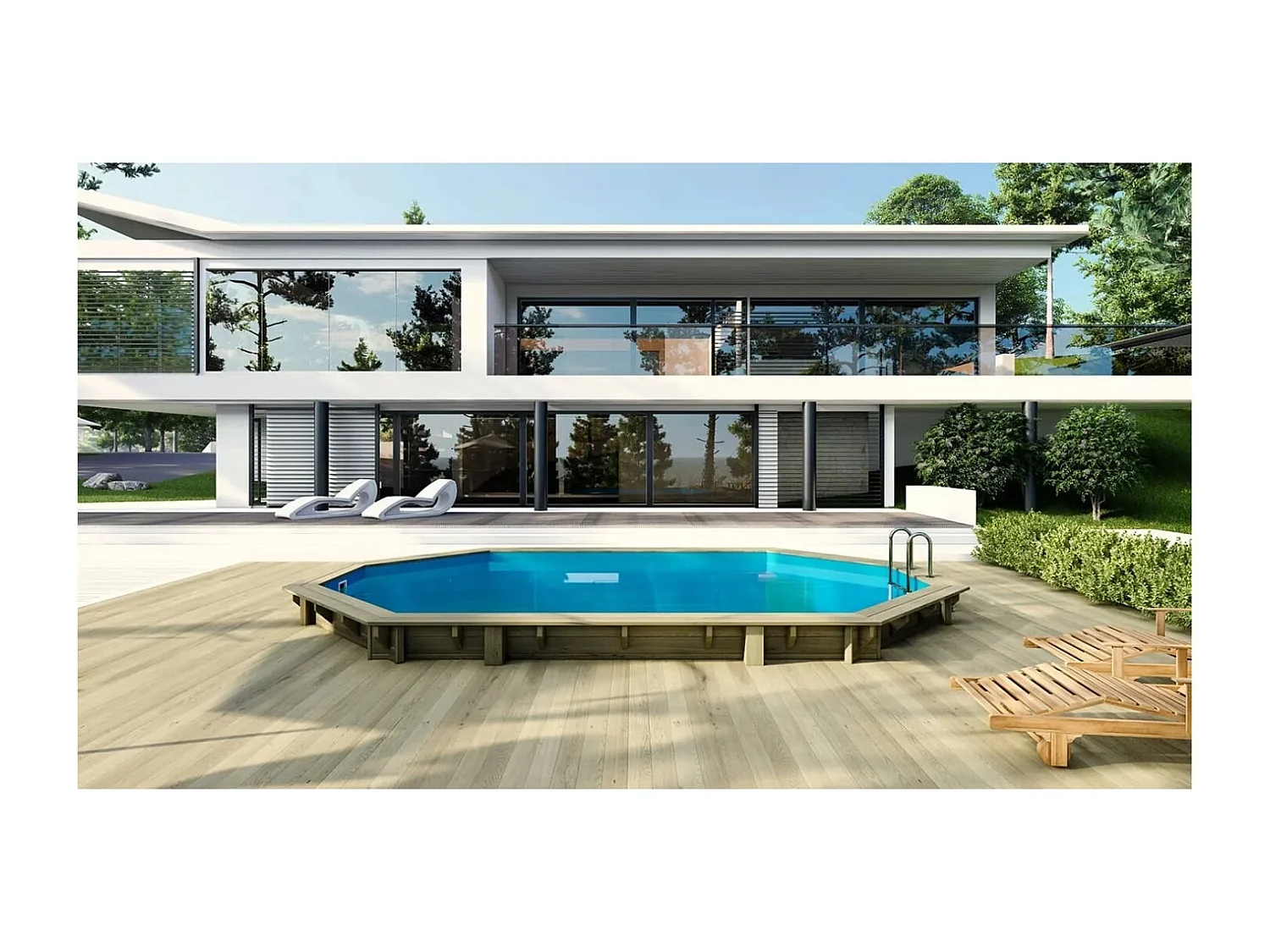 Piscina in legno 6.57x4.07 - H.1.20 m su profilo da cementare - BAS748OSPI+SZA - ALTANKA