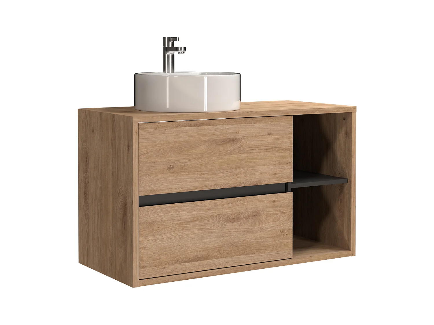 Vegghengt baderomsmøbel med rundt servant - Naturlig farge - 100 cm - PURNAL