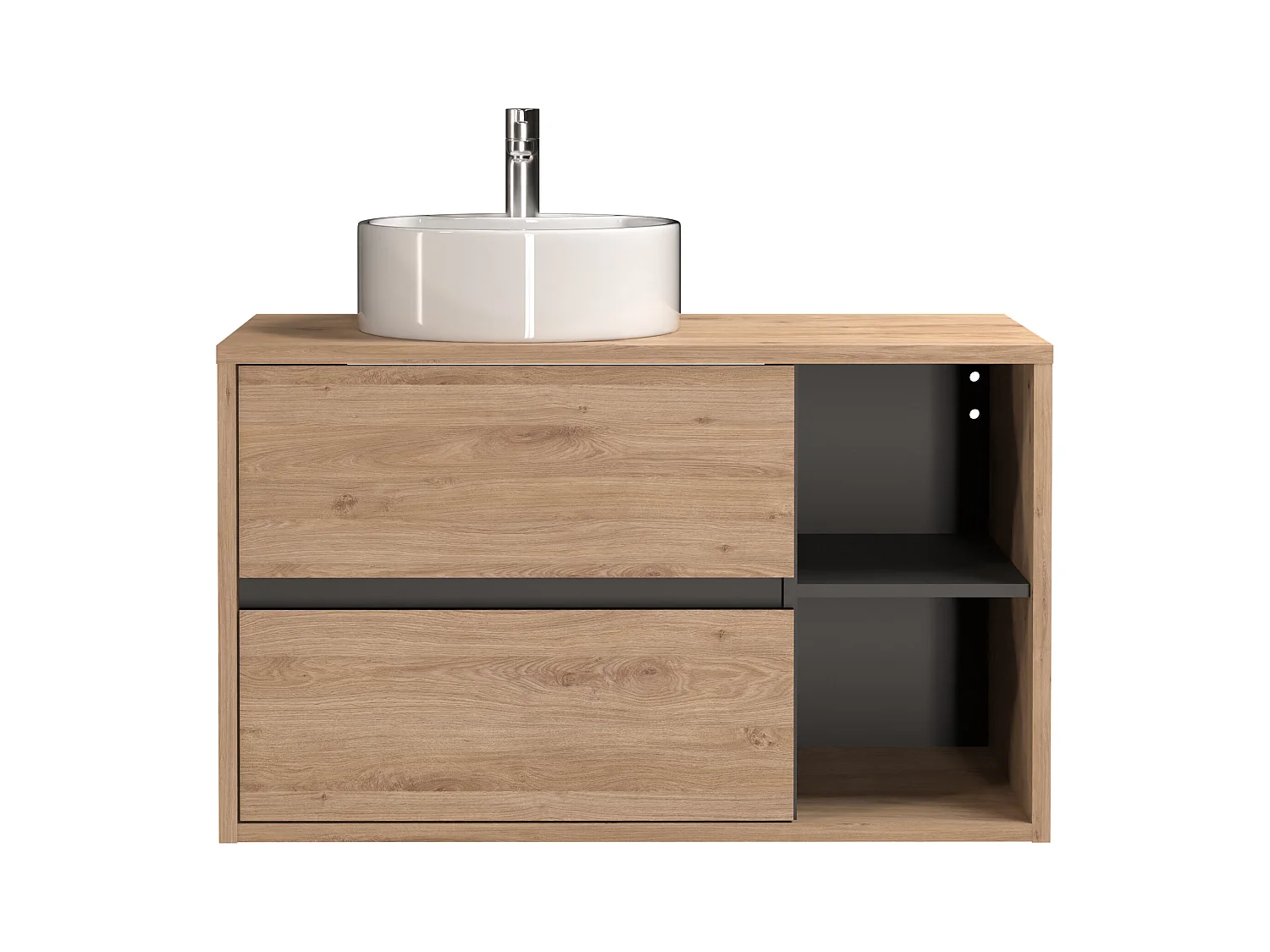 Vegghengt baderomsmøbel med rundt servant - Naturlig farge - 100 cm - PURNAL