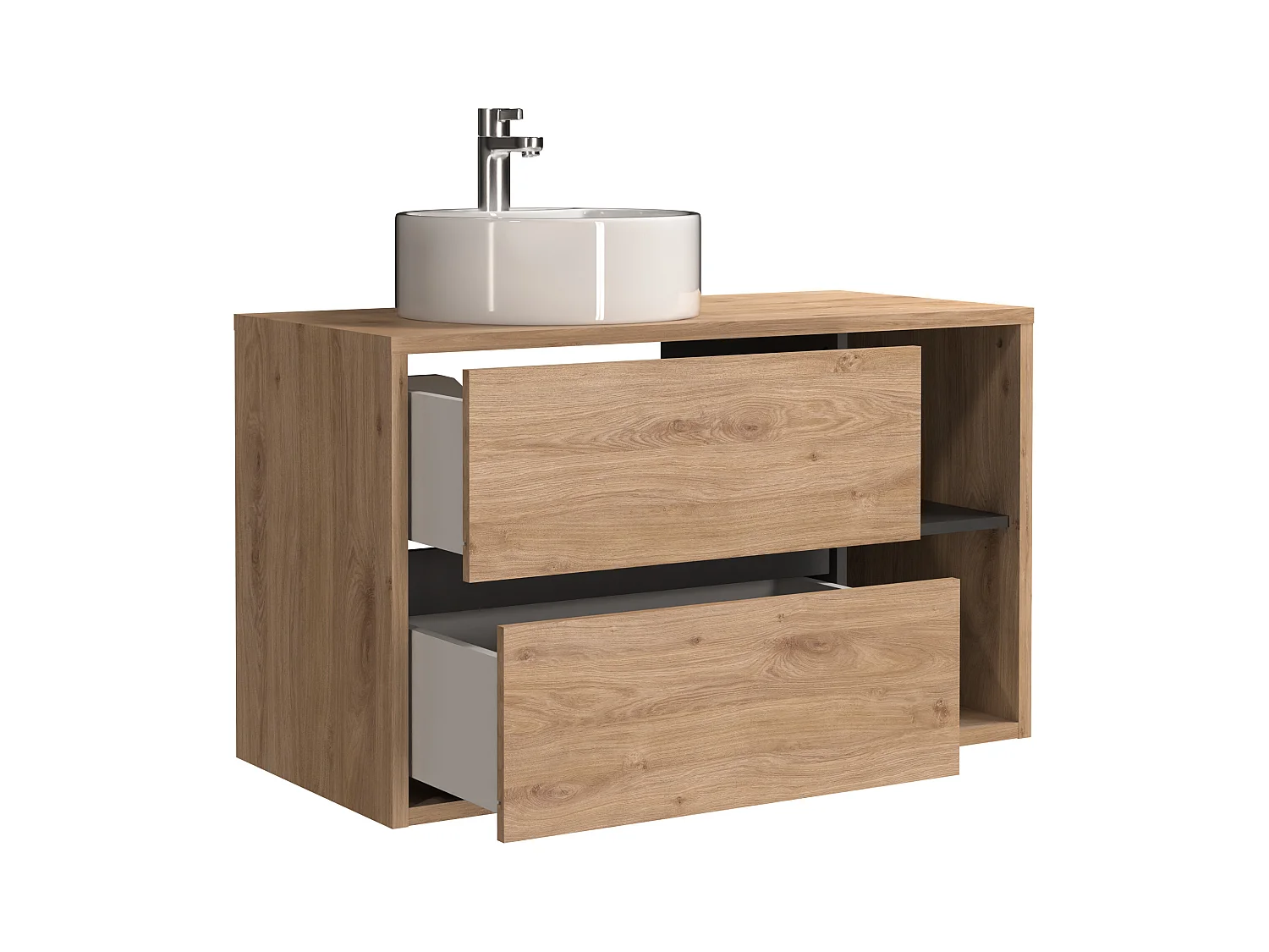 Vegghengt baderomsmøbel med rundt servant - Naturlig farge - 100 cm - PURNAL