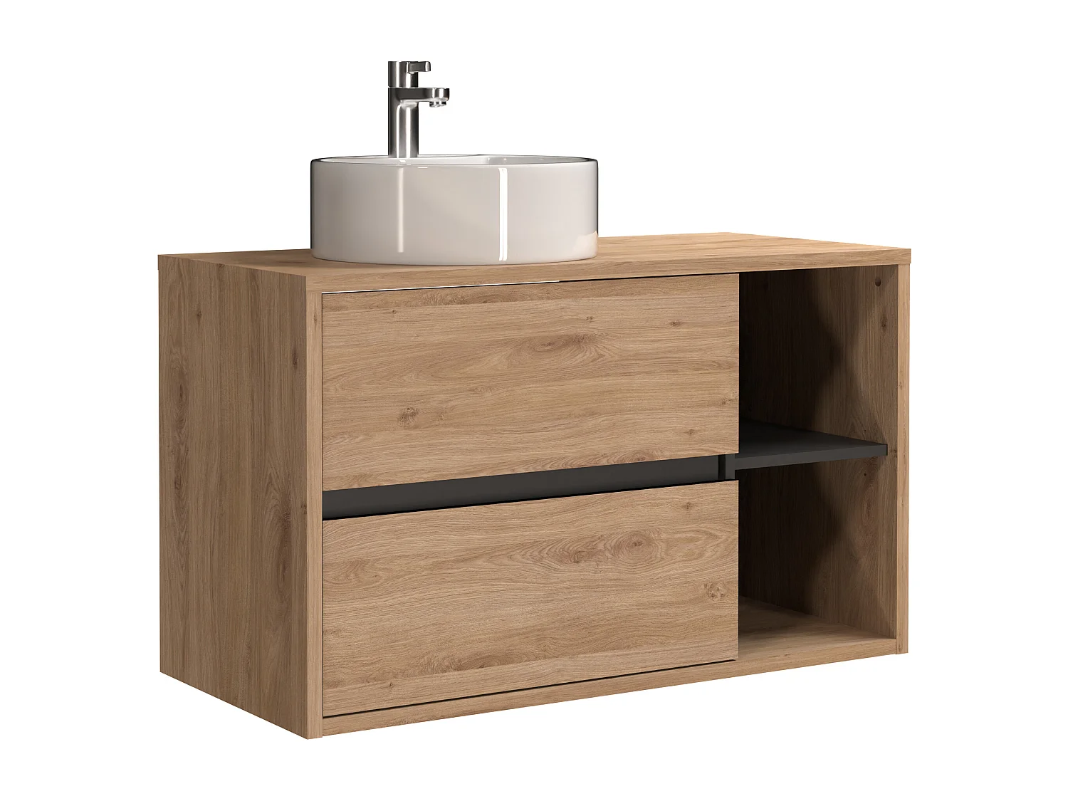 Meuble de salle de bain suspendu avec vasque ronde - Coloris naturel - 100 cm - PURNAL