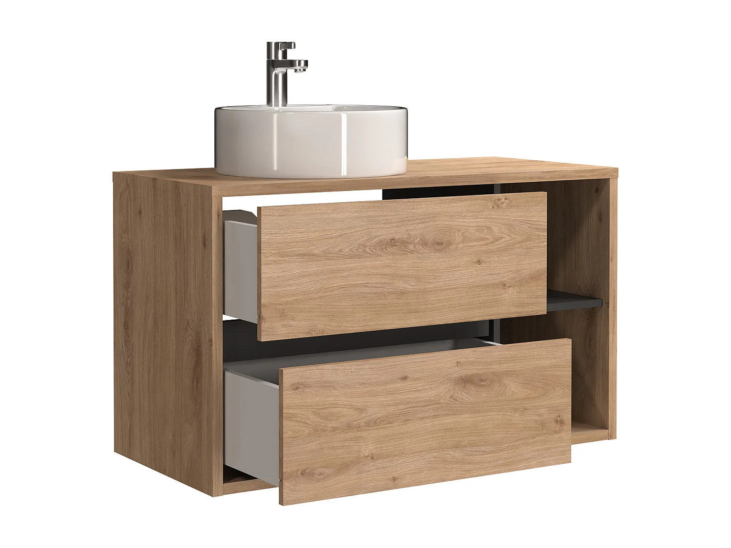 Meuble de salle de bain suspendu avec vasque ronde - Coloris naturel - 100 cm - PURNAL