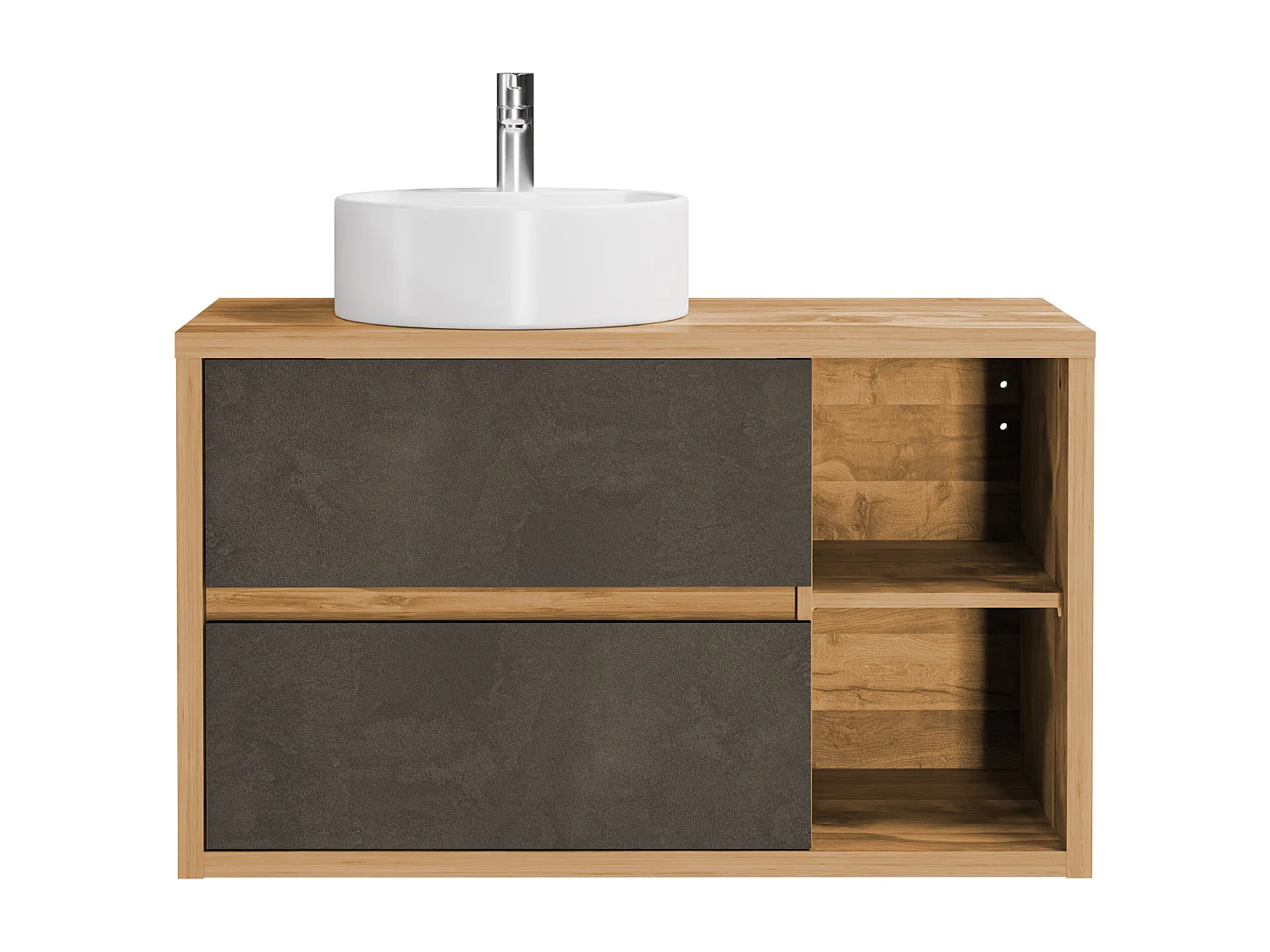 Mobile per bagno sospeso con lavabo tondo 100 cm Naturale e Antracite - TIKITIKI